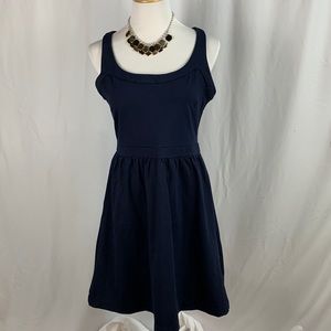 Sleeveless Scoop Neck Navy Stretch Fit & Flare Dress